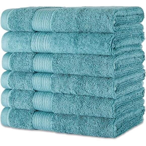 Cotton Hand Towels 6 Pack Fade Resistant Soft Absorbent Bath Kitchen Teal Green - Picture 8 of 8